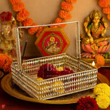 8 Inch Elegant Silver-Plated Square Basket with Handle  | Premium Multipurpose Decorative Tray