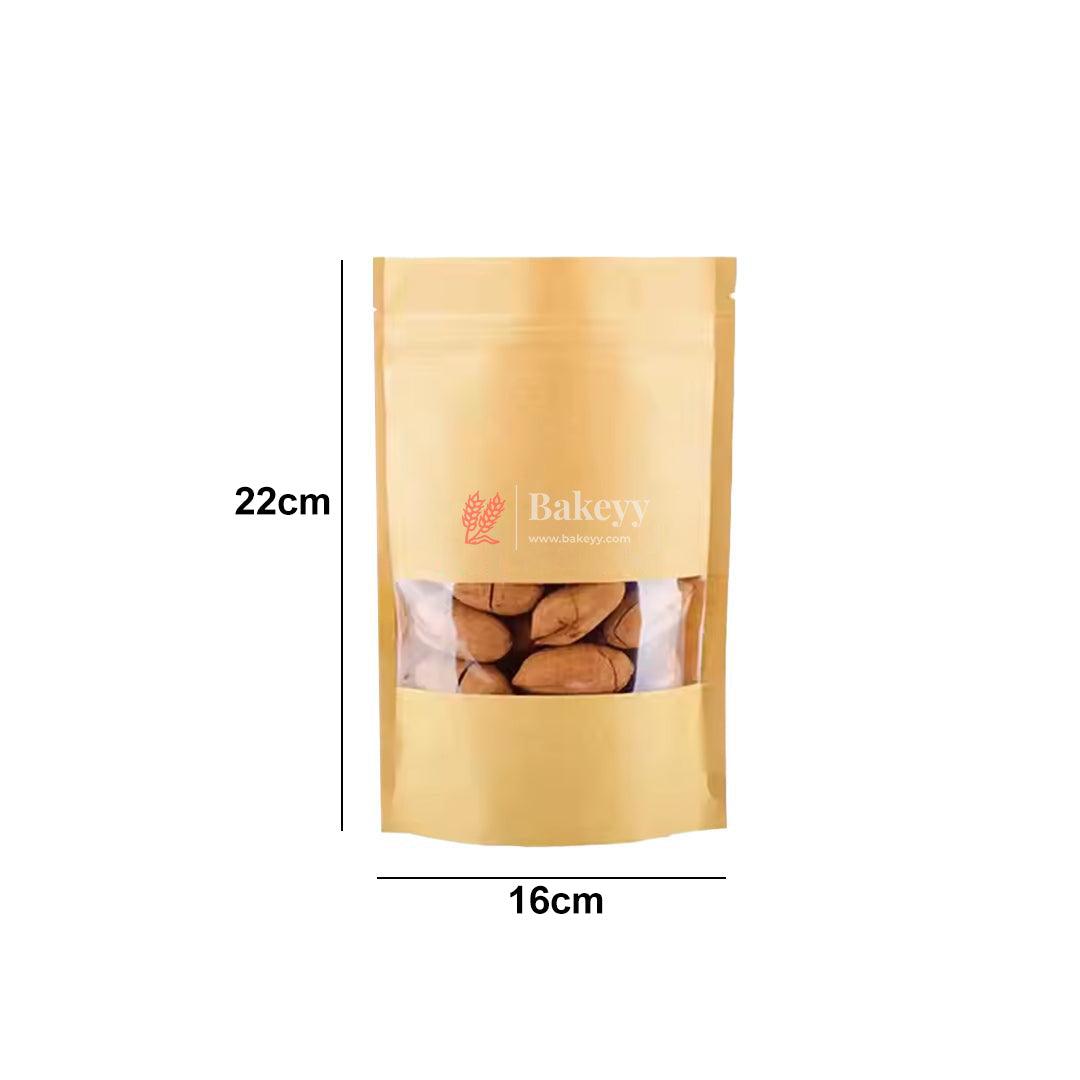 500g | Kraft Zip Lock Pouch |Window Brown Zip lock Pouch |16x22x4 CM | Standing Pouch - Bakeyy.com - India - 500g | Kraft Zip Lock Pouch |Window Brown Zip lock Pouch |16x22x4 CM | Standing Pouch - Pack Of 50 / 500g / 16x22x4