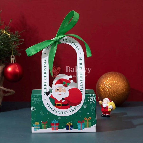 Xmas Ribbon Carry-case Party & Event Tribute Sweet Biscuit Chocolate Parceling Infant New Year | Pack of 10 - Bakeyy.com - India - Xmas Ribbon Carry-case Party & Event Tribute Sweet Biscuit Chocolate Parceling Infant New Year | Pack of 10 - Green