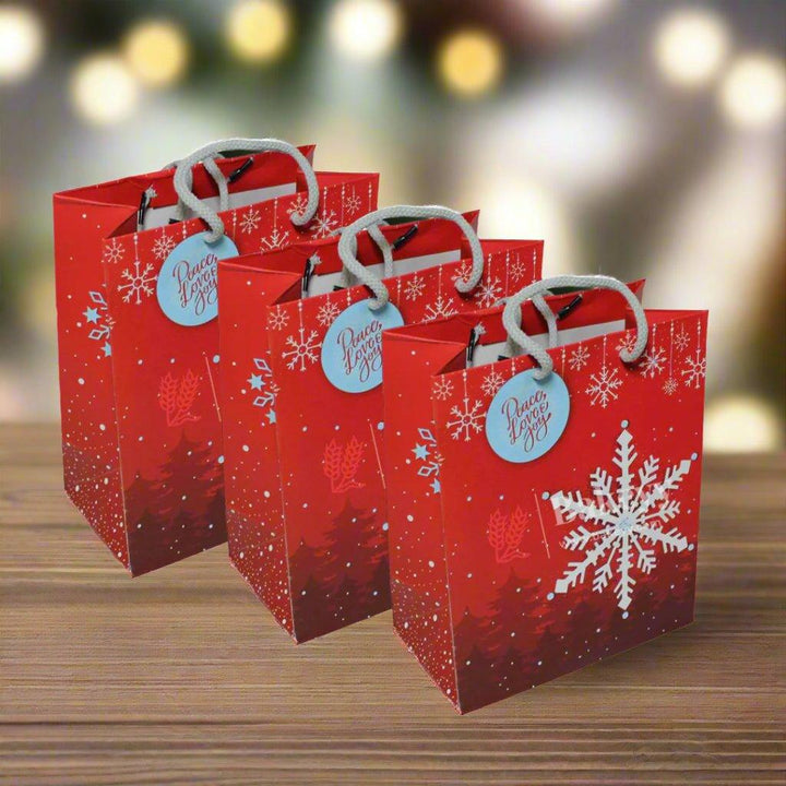 Festive Red Snowflake Christmas Gift Bags – Pack of 12 (23x19x10cm): Ideal for Holiday Gifting - Bakeyy.com - India - Festive Red Snowflake Christmas Gift Bags – Pack of 12 (23x19x10cm): Ideal for Holiday Gifting - Default Title