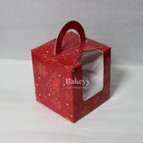 1 Cupcake Box with Handle| Festive Red Christmas | Christmas Collection | With Front Window | - Bakeyy.com - India - 1 Cupcake Box with Handle| Festive Red Christmas | Christmas Collection | With Front Window | - Pack of 10