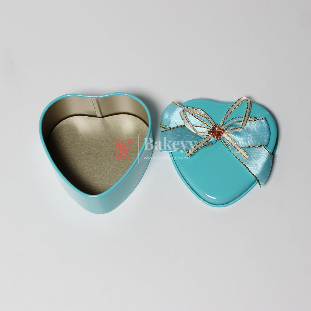 Small | Light Blue Heart Empty Decorative Tin Box | Gift Box | Chocolate Box | Sweet Box | Jewellery Box | Luxury Box | Pack of 12