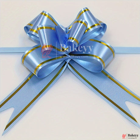 Premium Light Blue Pull Up Ribbon for Gift Wrapping – Glossy Finish with Golden Edge (Pack of 10) - Bakeyy.com - India - Premium Light Blue Pull Up Ribbon for Gift Wrapping – Glossy Finish with Golden Edge (Pack of 10) - 18.5cm