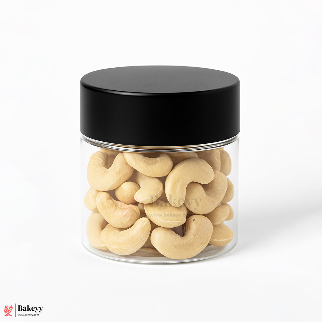 63mm-250ml Airtight Cookie Jar – Clear Plastic Storage Container with Black Lid | Ideal for Cookies, Nuts & Snacks | Pack Of 10
