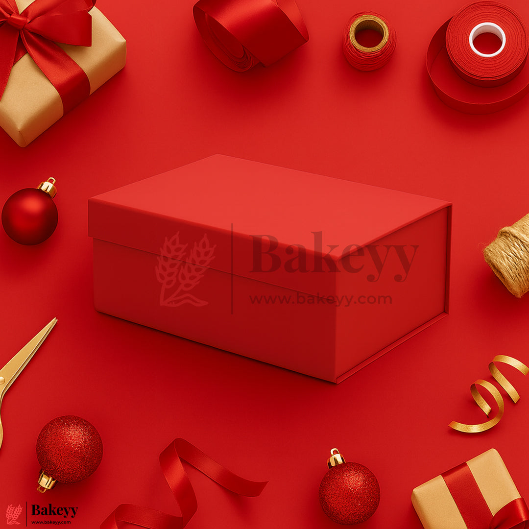 10x8x4 Inches | Medium Sized Premium Red Colour Collapsible Magnetic Lid Gift Box - Pack of 1