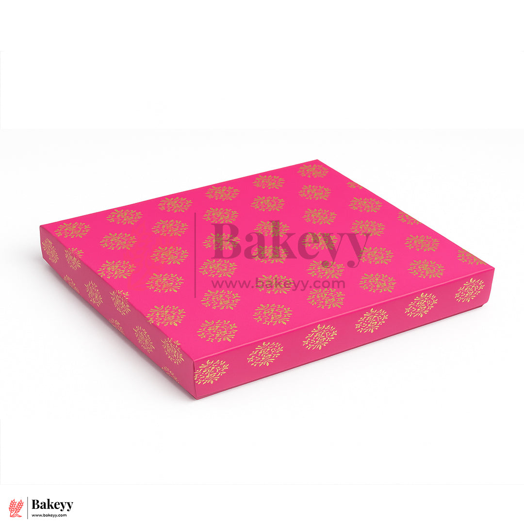 One Kg Sweet Box | 10.5x7.5x1.5 Inch |  Royal Pink & Gold Sweet Box with Golden Tray 1 Piece