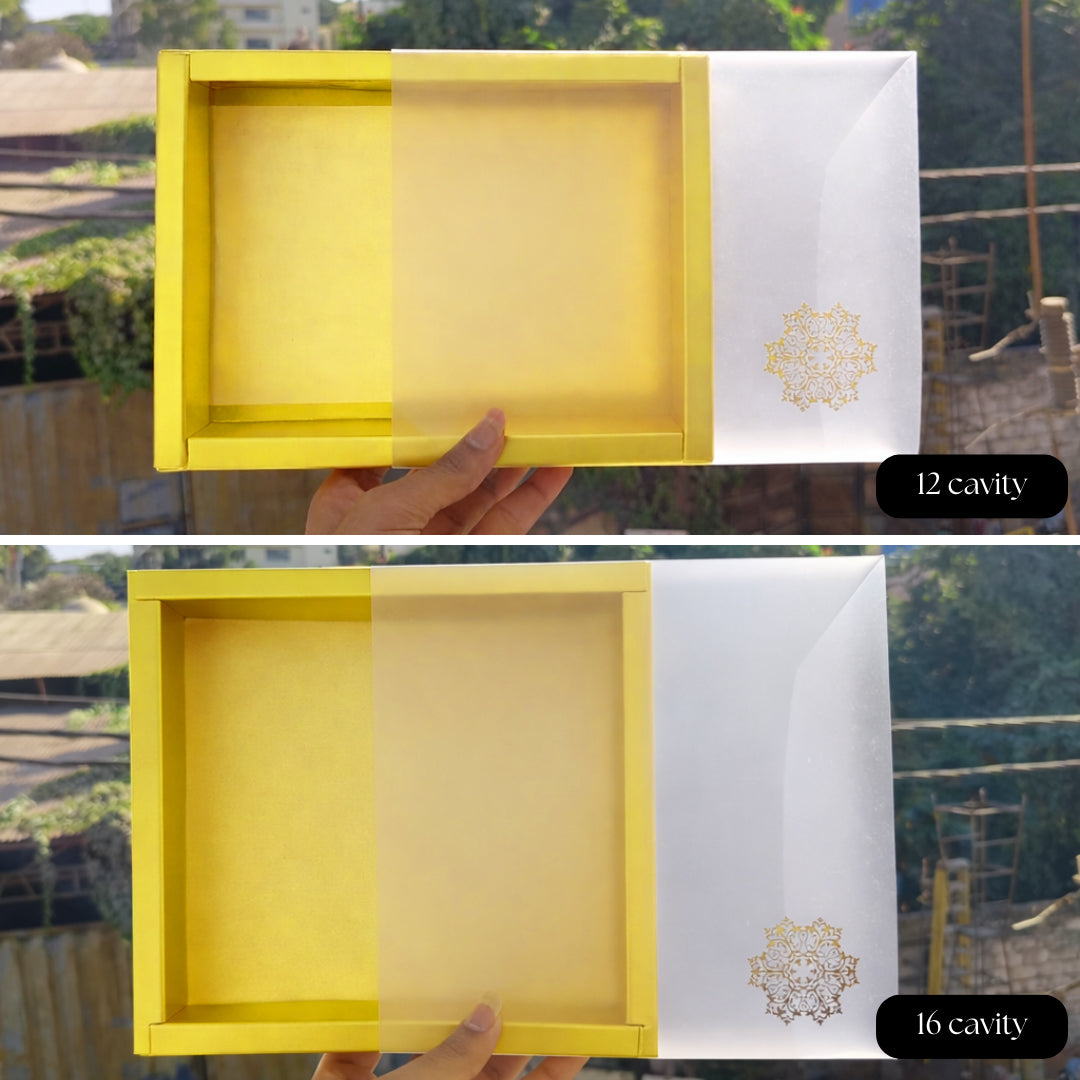 Yellow Sliding Chocolate Box with Gold Cavity | Premium Gift Box for Chocolates | Pack of 10