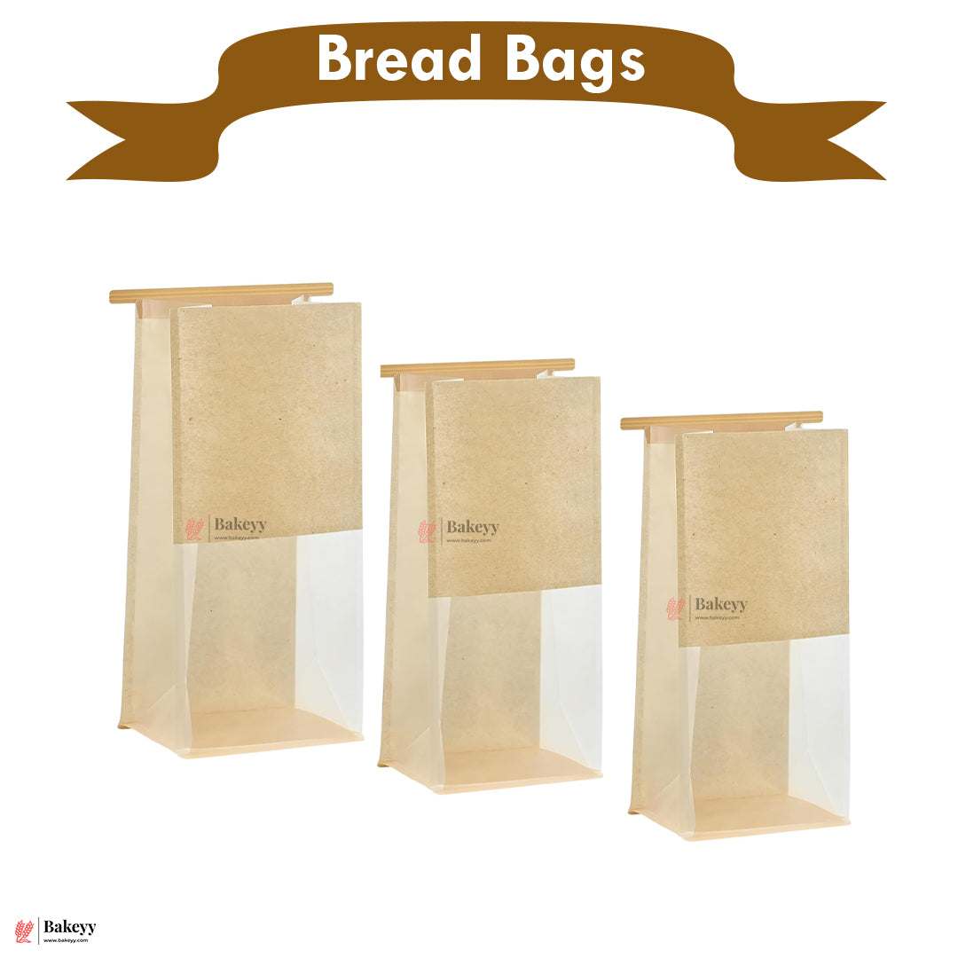 16x26x13cm Kraft Bread Bags with Transparent Window – Food-Grade & Stylish | Kraft Paper Pouches for Fresh Bakes | Baked Foods Packaging Storage | Pack Of 50