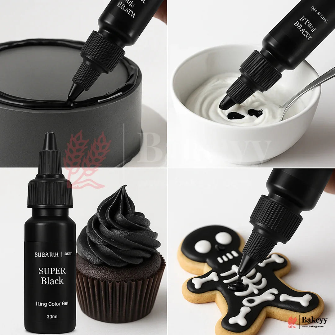 Sugarin Super Black Icing Color Gel – 30ml | Intense Red Gel Color for Cakes, Cupcakes & Desserts