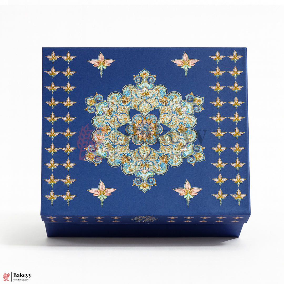 One Kg Sweet Box | 10.5x7.5x1.5 Inch | Premium Blue Festive Sweet Box with Golden Base | Rigid Sweet Box with Golden Interior | 1 Piece