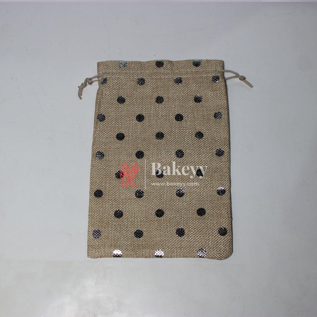 Natural Jute With Silver Dots Premium Colour Jute Potli Bags | Pack Of 10
