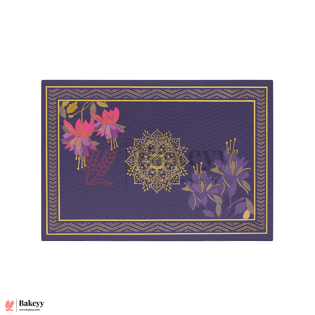 One Kg Sweet Box | 10.5x7.5x1.5 Inch |  Royal Blue Floral Sweet Box with Golden Tray 1 Piece