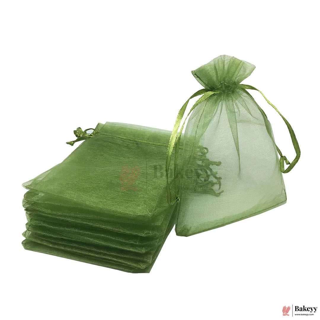 5x7 Inch Olive Green Organza Gift Pouch  Drawstring Bag | Pack Of 99