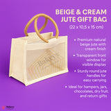 22x10.5x15 cm Beige & Cream Jute Gift Bag with Transparent Window & Round Handles Pack Of 1