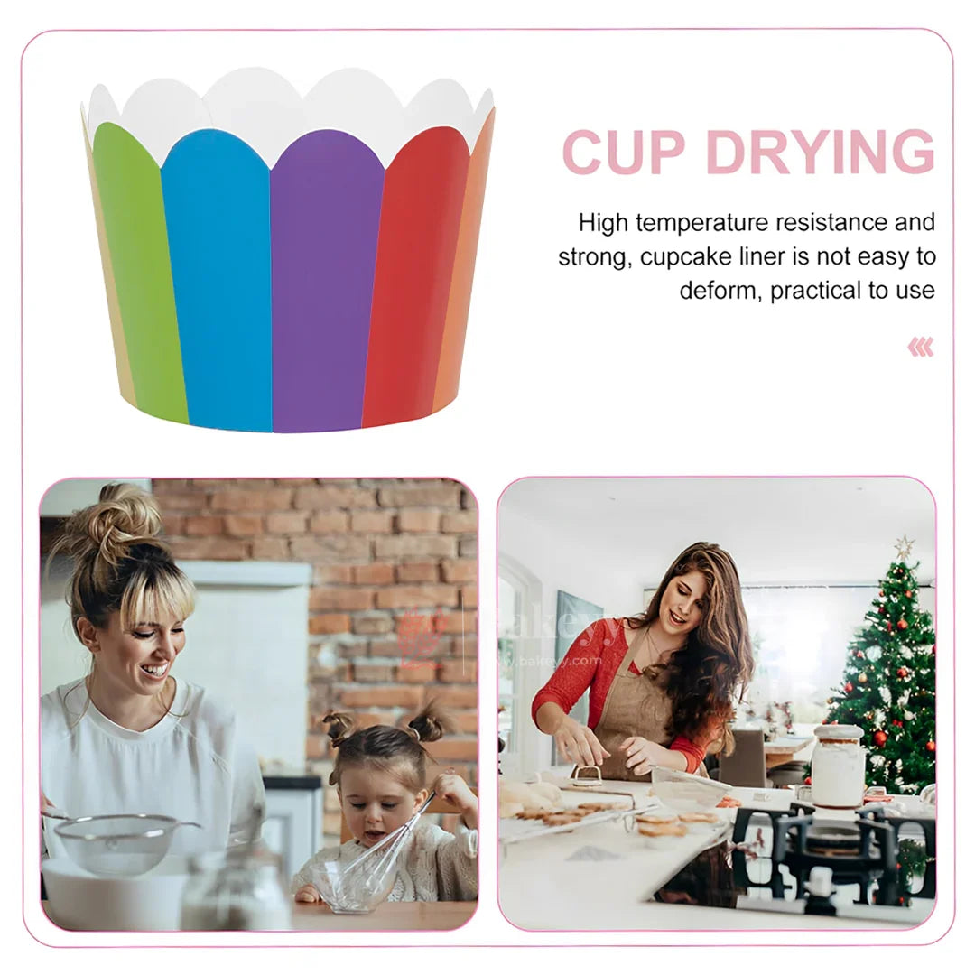 5cm | Rainbow  Design Striped Scallop-Edge Baking Cups – Premium Paper Muffin Cup Liners |Pack Of 50