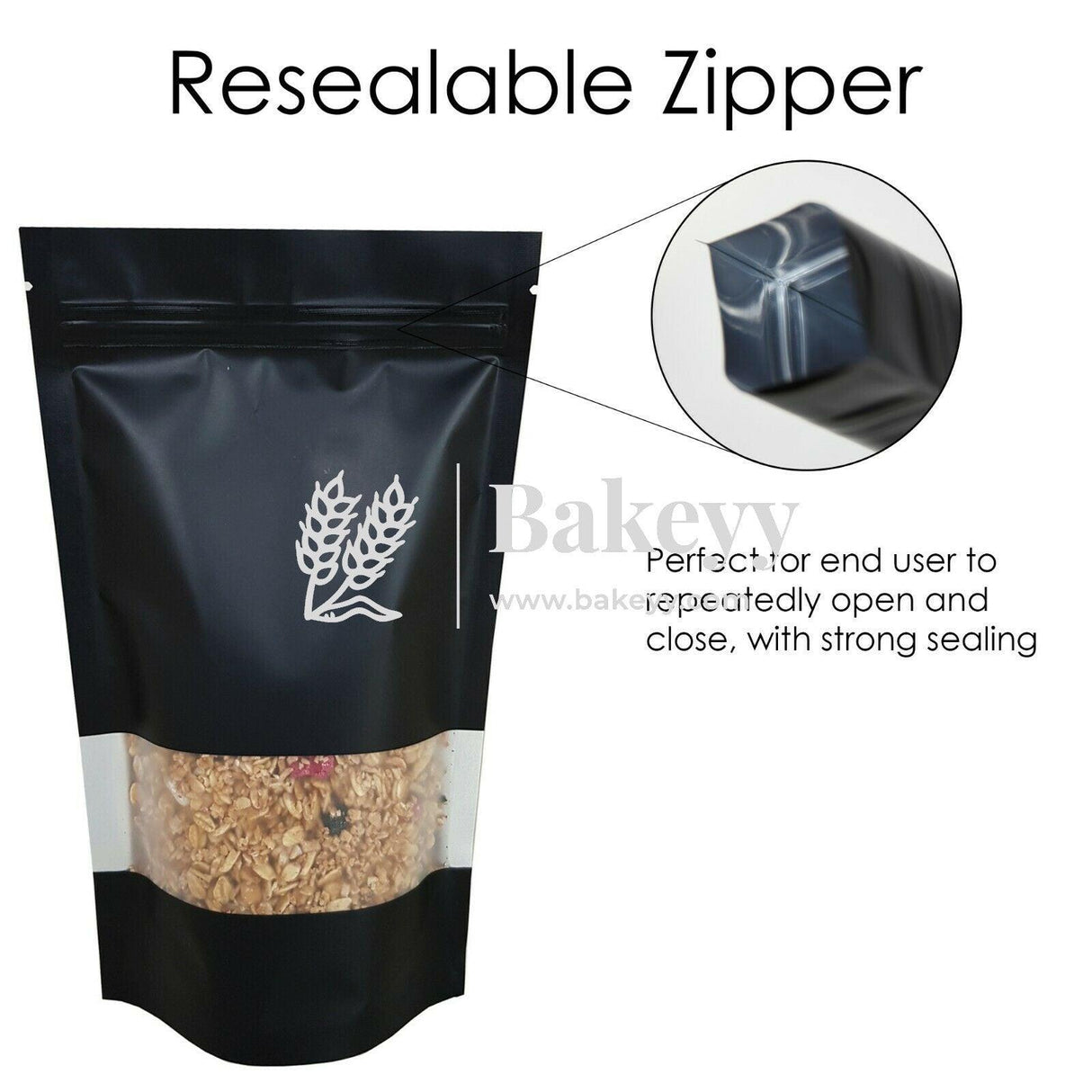 Zip Lock Pouch | Black Colour | 1.5 Kg | 19x29 CM | Standing Pouch - Bakeyy.com - India - Zip Lock Pouch | Black Colour | 1.5 Kg | 19x29 CM | Standing Pouch - Pack Of 10 / 3923 / 19x29