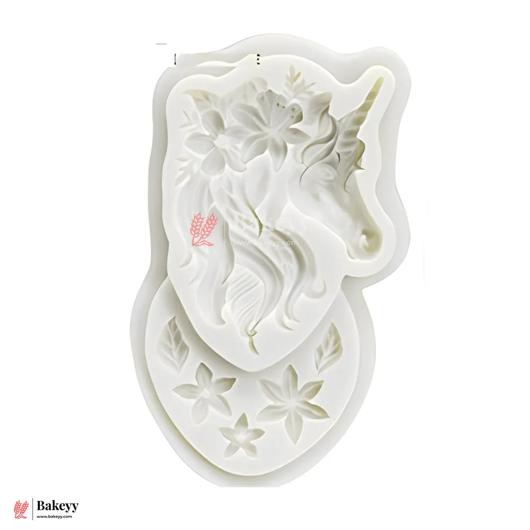 12 | Unicorn with Floral Mane Design Silicone Mould - 1 Piece