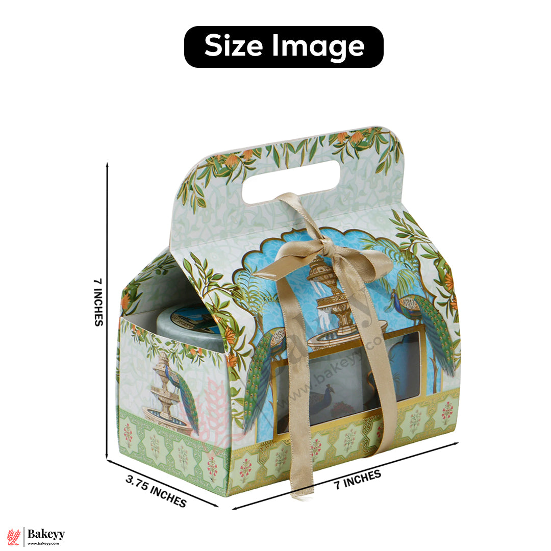 7x3.75x7 inches Premium Peacock Design Gift Box with 2 Decorative Tins | Empty Gift Packaging| Pack Of 10