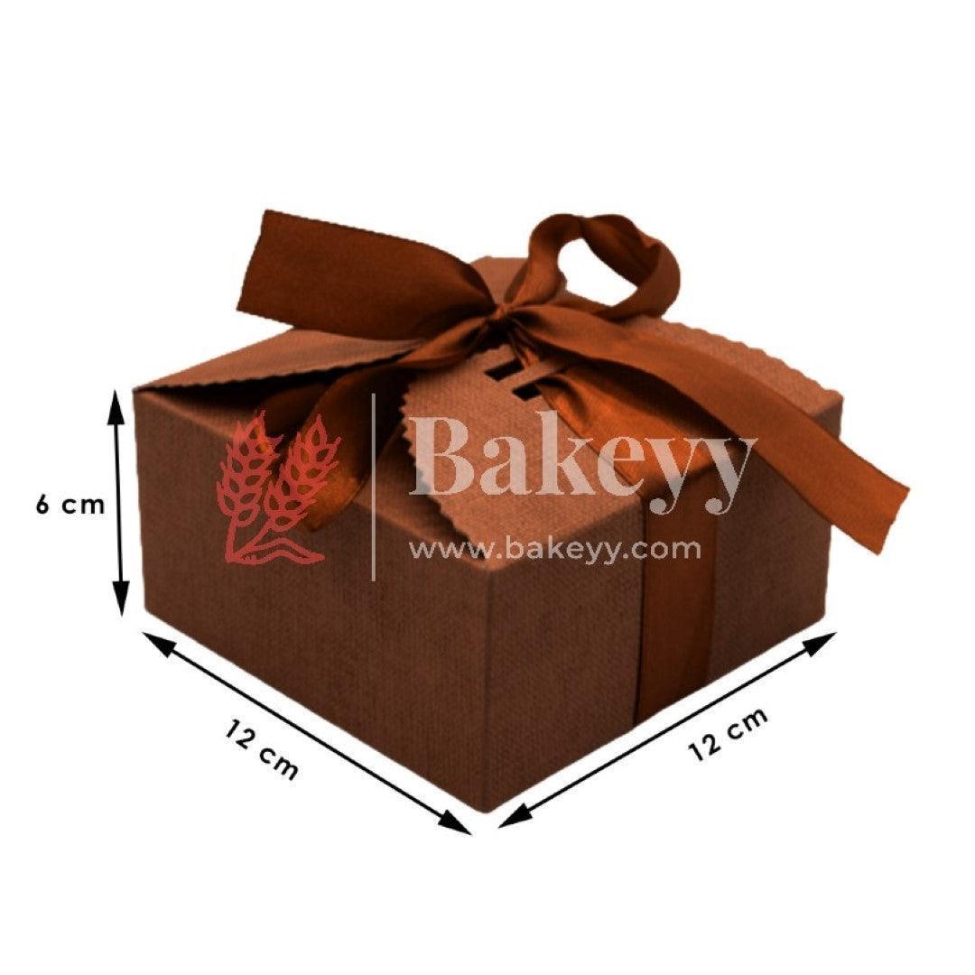 Coffee Brown Gift Box for Presents, 10 Pack Small Empty Kraft Gift Boxes with Ribbon For Packaging Candy, Cookie, Chocolate | Pack of 10 - Bakeyy.com - India - Coffee Brown Gift Box for Presents, 10 Pack Small Empty Kraft Gift Boxes with Ribbon For Packaging Candy, Cookie, Chocolate | Pack of 10 - Large (12x12x6 cm)