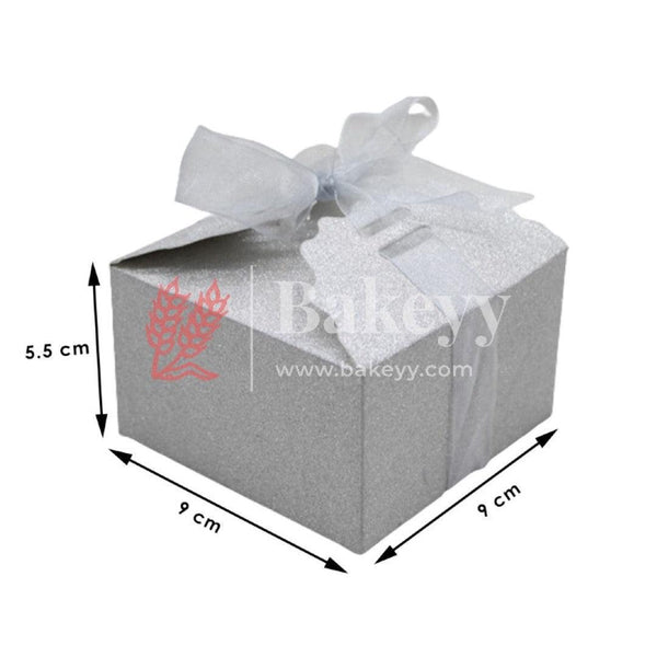 Silver Gift Box for Presents, 10 Pack Empty Kraft Gift Boxes with Ribbon For Packaging Candy, Cookie, Chocolate | Pack of 10 - Bakeyy.com